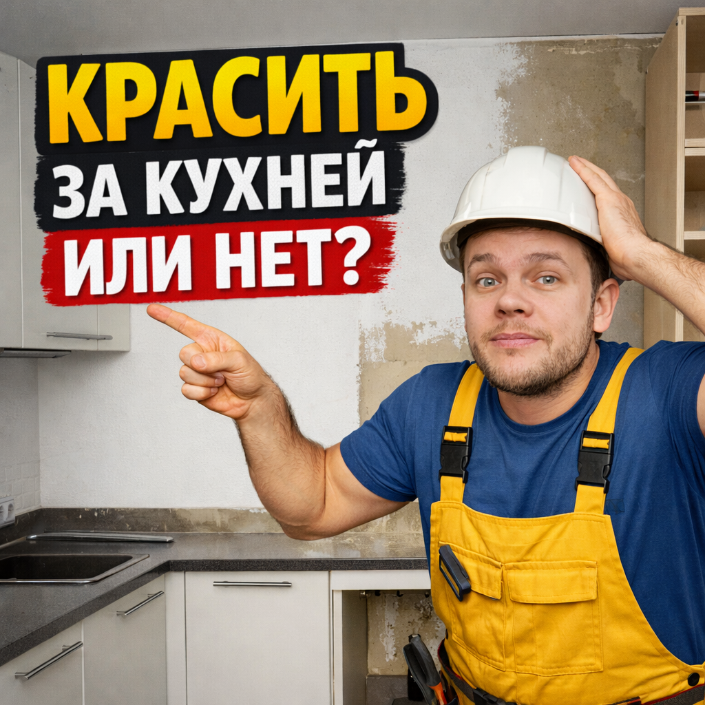 Когда делают ремонт кухни, почти у всех возникает один и тот же вопрос:Нужно ли красить стены за кухонными шкафами или можно сэкономить?Многие думают так:«Зачем красить там, где всё равно будет стоять кухня?»Но на практике этот момент может сыграть злую шутку.Разберёмся, как делают профессионалы и почему.Почему многие не красят стены за кухнейПричина всегда одна — экономия.Логика простая:шкафы всё закроюткраску и работу можно не тратитьникто этого всё равно не увидитНа первый взгляд звучит разумно.Но в реальности есть несколько нюансов, о которых часто забывают.Проблема №1 — перестановка кухниЖизнь не стоит на месте.Через несколько лет может случиться:замена кухниперестановка модулейпокупка техники другого размераИ в этот момент открывается неокрашенная стена.Разница между старой и новой зоной будет очень заметна.И вместо аккуратной кухни вы получаете пятнистую стену.Проблема №2 — защита стенДаже за шкафами стены не находятся в вакууме.Там всё равно есть:перепады температурывлагапыльконденсатЕсли стена не защищена краской или грунтом, со временем могут появиться:пятнаплесеньразрушение шпаклёвки.Проблема №3 — нормальный ремонт делают один разПрофессиональные мастера всегда придерживаются одного правила: делать ремонт полностью, а не кусками.Даже если зона будет закрыта мебелью.Это:правильная технологияаккуратный результатотсутствие проблем в будущемКогда можно не краситьЕсть один случай, когда можно немного упростить работу.Если:кухня точно не будет переставлятьсястены загрунтованыповерхность защищенаТогда можно не делать финишную покраску, но подготовку стен всё равно нужно делать!!