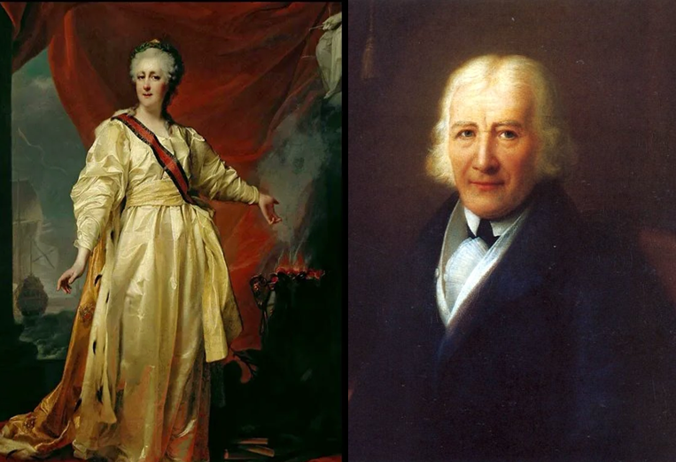 Екатерина II (1729 - 1796), российская императрица, бабушка Александра I, и Фредерик Сезар Лагарп (1754 - 1838), воспитатель Александра I