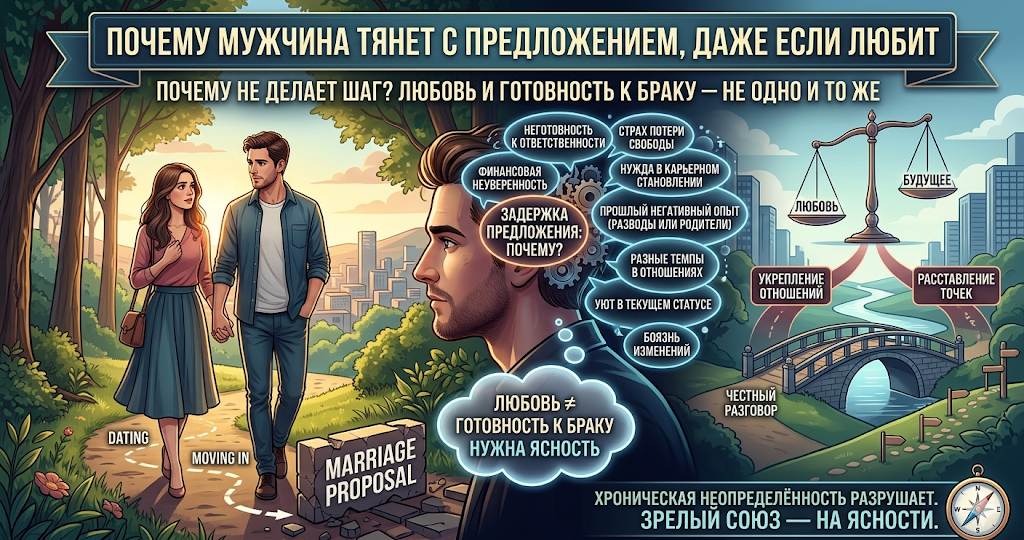 Почему мужчина тянет с предложением, даже если любит