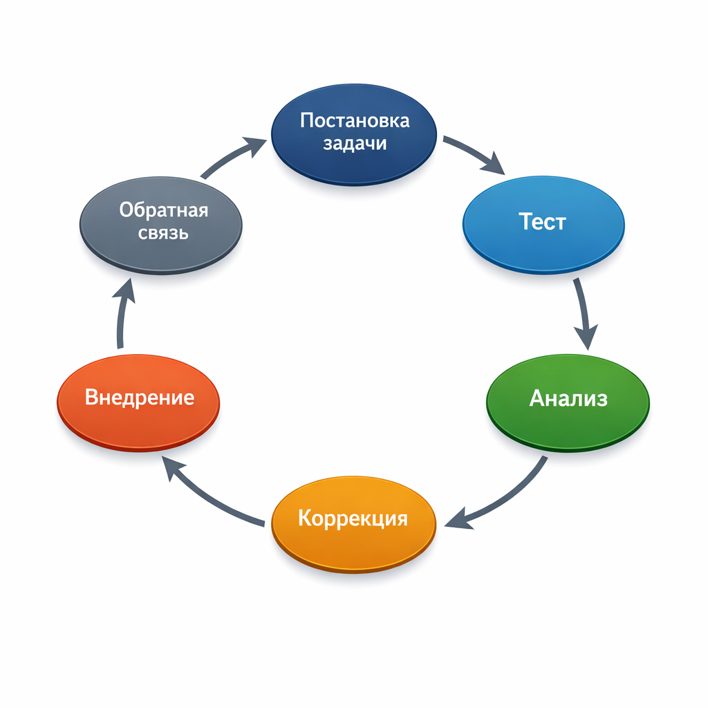 Цикл внедрения изменени в общем виде: сначала тестовый режим и понятные успехи