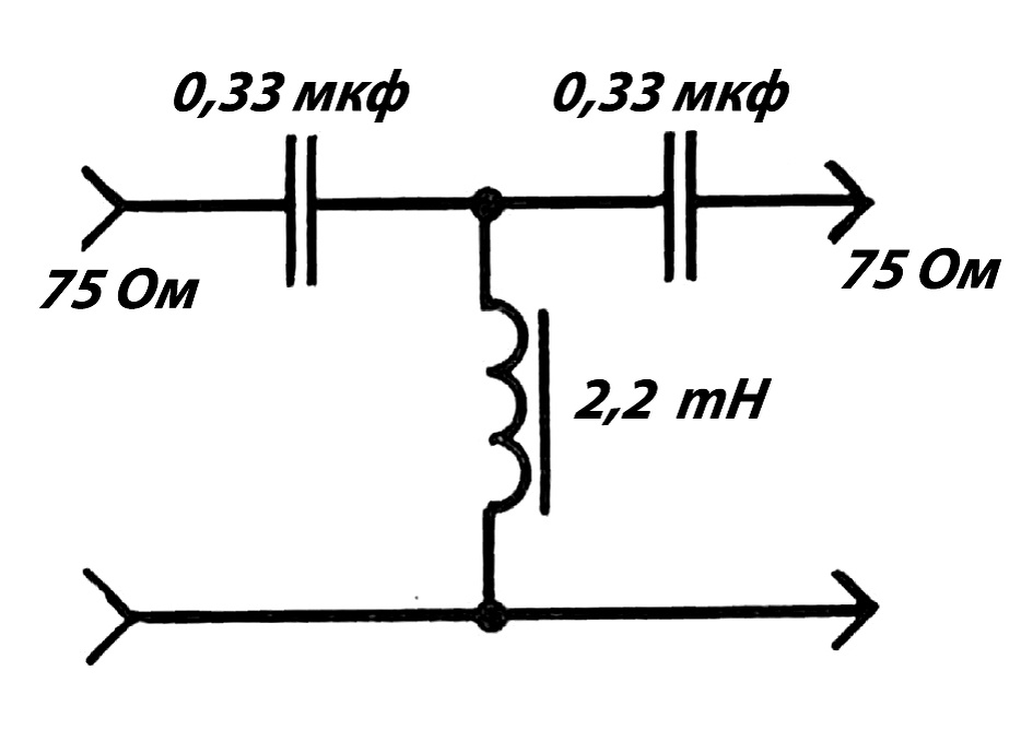Схема ФВЧ с расчетной частотой среза 5,91 кгц.