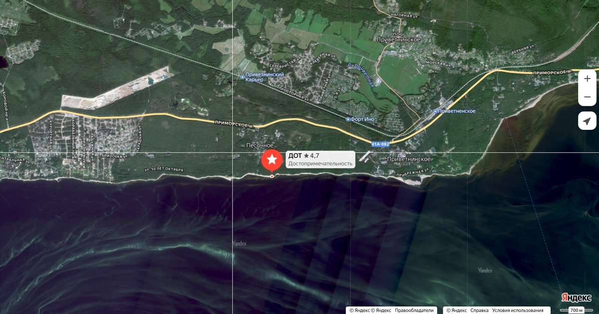 Песочное, скрин из Яндекс-карт.  Выделен дот-капонир, у которого была точка сбора участников