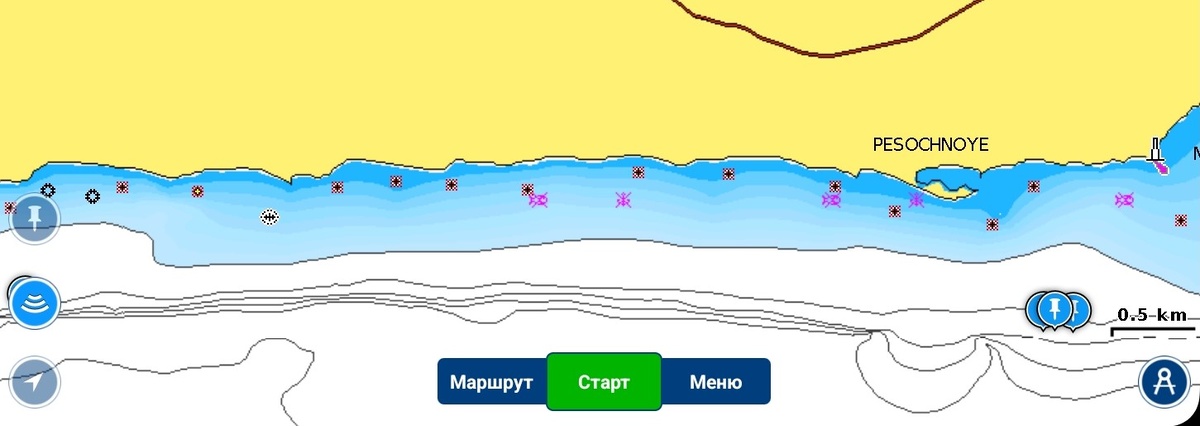 Скриншот из навигационного приложения, с картой глубин