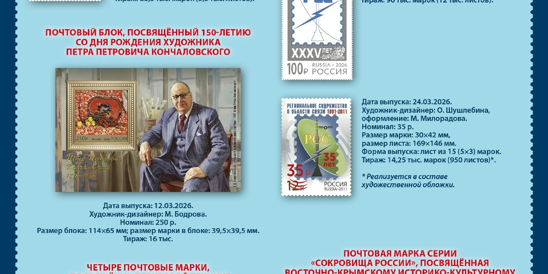 ГРАФИК ВЫПУСКА ПОЧТОВЫХ МАРОК РОССИИ НА МАРТ 2026 ГОДА