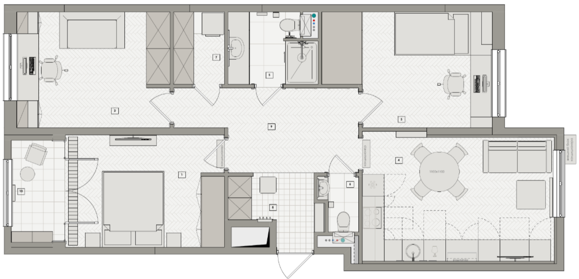 План расстановки мебели. Автор проекта — Екатерина Владимирова. Фотограф — Сергей Ананьев. Стилист съемки — Катерина Наумова.