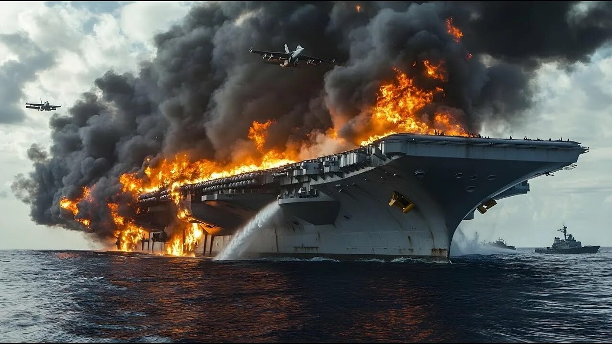 Авианосец США в огне