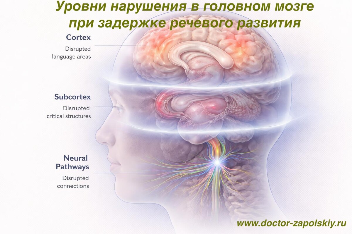 Глубина задержки речевого развития зависят от уровня нарушений центральной нервной системы.
