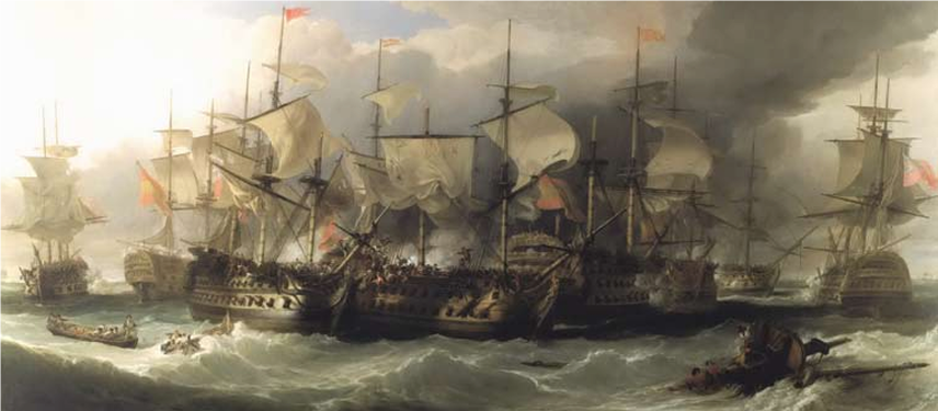 Сражение у Сент-Винсента 14 февраля 1797 года. Художник R. Clevely. Национальный морской музей в Гринвиче
