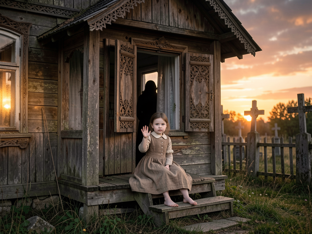 #мистика #деревня #кладбище #старыйдом #девочка #призрак #славянскаямистика #жуткаякартинка #нейросеть #шедеврум #атмосферно #кадризфильма #потустороннее #тайна #деревенскийхоррор