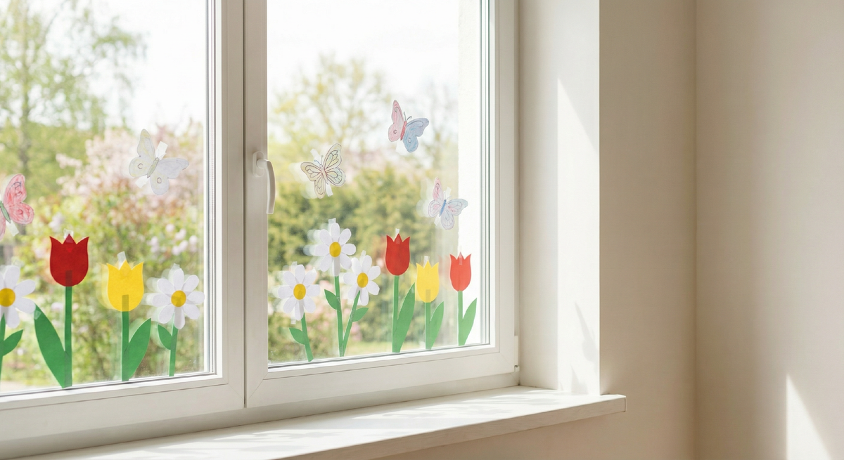 оформление окна в детском саду весна