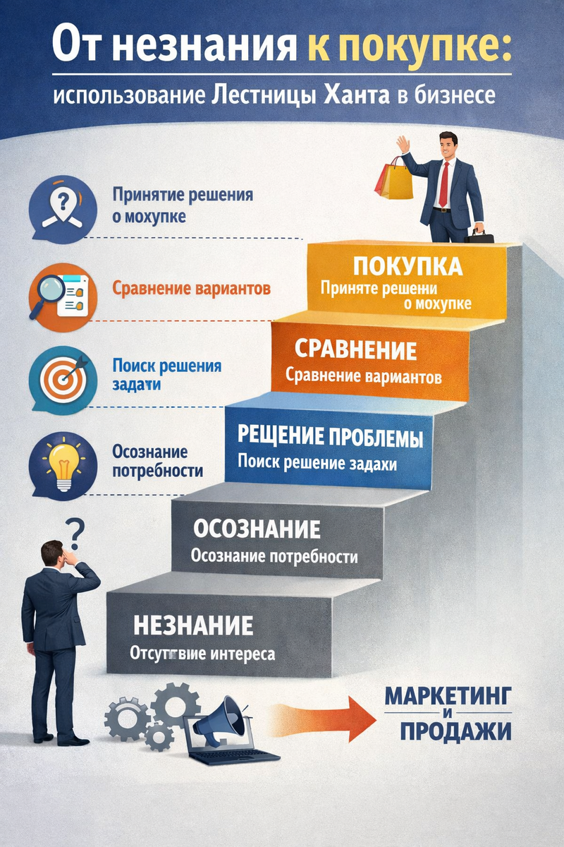 От незнания к покупке: использование Лестницы Ханта в бизнесе