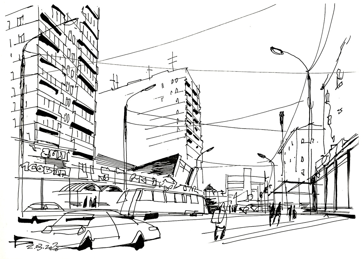 Из серии "Иркутск каждый день 1976-20??" и "Пленэр Город минус ... °C"Илл. к ПРОгулкам по Иркутску 02.03.2026 г.... Точнее, это перекрёсток Депутатской и Первой Советской. Однако остановка называется "1-я Советская".