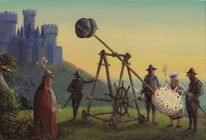 КАРИКАТУРА ОТ ХУДОЖНИКА ГЕРХАРДА ГЛЮКА / Gerhard Glück / " Средневековый привет и поздравления с ДР!"