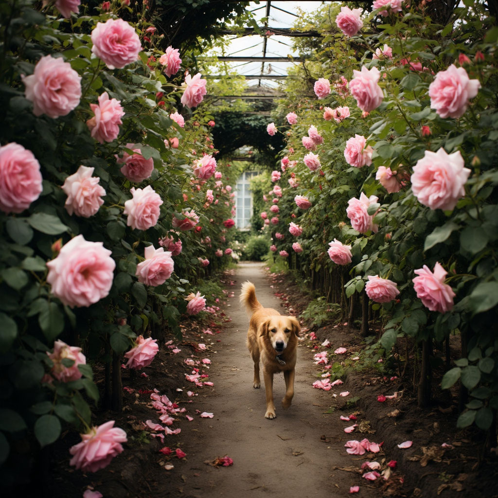 В воздухе витал запах влажной земли и лепестков, едва уловимый, но успокаивающий. Лина сделала несколько шагов — и тут же из‑за кустов выскочил Рекс.