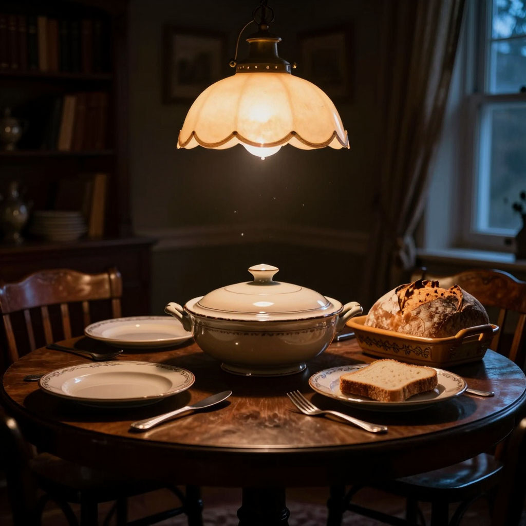 Лампа над круглым столом бросала уютный свет — мягкий, золотистый, словно мёд, разлитый по дереву.