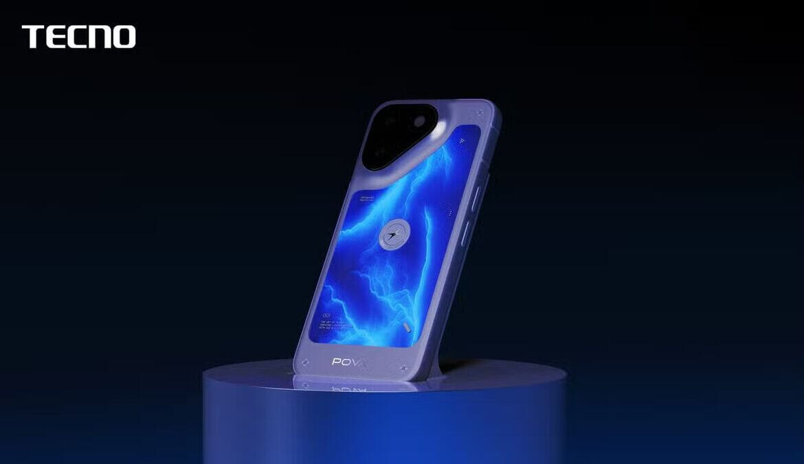    Смартфон Tecno Pova Neon с неоновыми искрами на задней панели