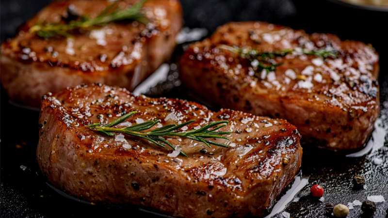 Свиные стейки на сковороде