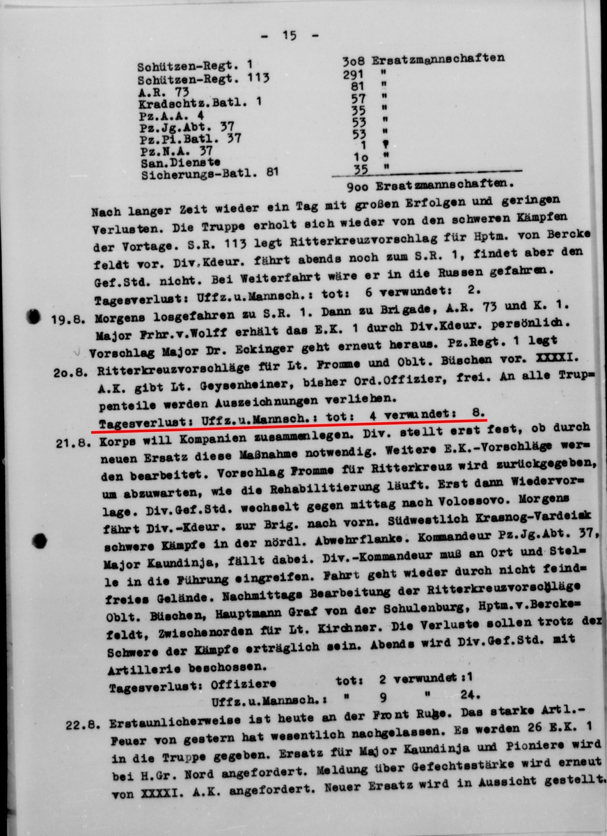 Из ЖБД 1-й танковой дивизии Вермахта