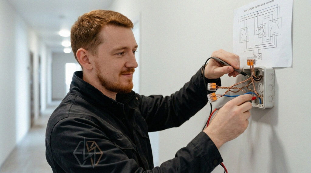    Пошаговая схема подключения проходного выключателя с двух мест 3DElectro