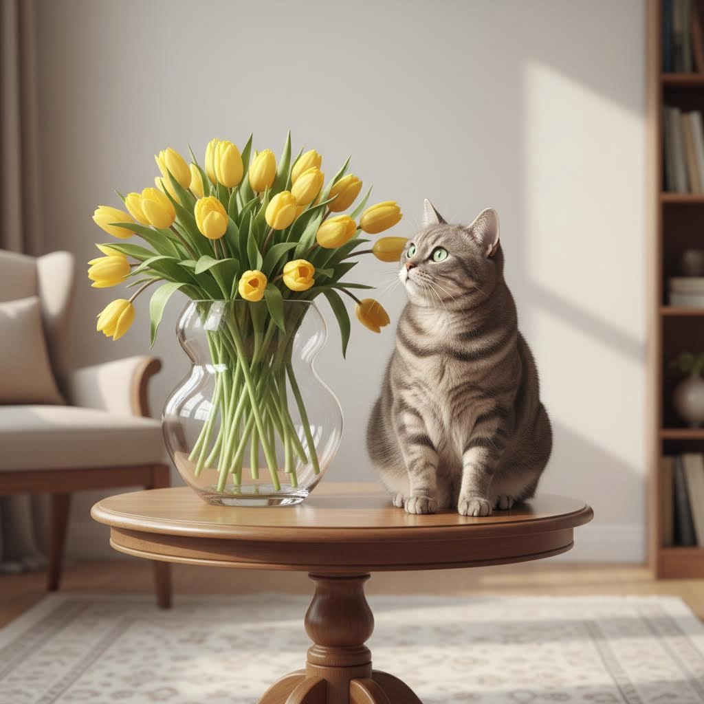 Фото: нейросеть Жёлтые тюльпаны муркам не дарите!