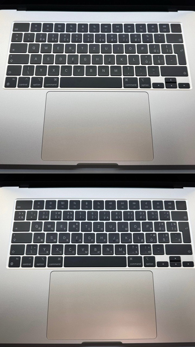 Гравировка MacBook Pro с европейской раскладкой до/после