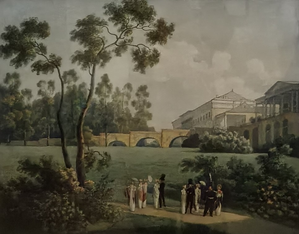 А.Е. Мартынов. Вид на пандус, зеркальную площадку и часть Камероновой галереи. Начало XIX в. Бумага, акварель. 