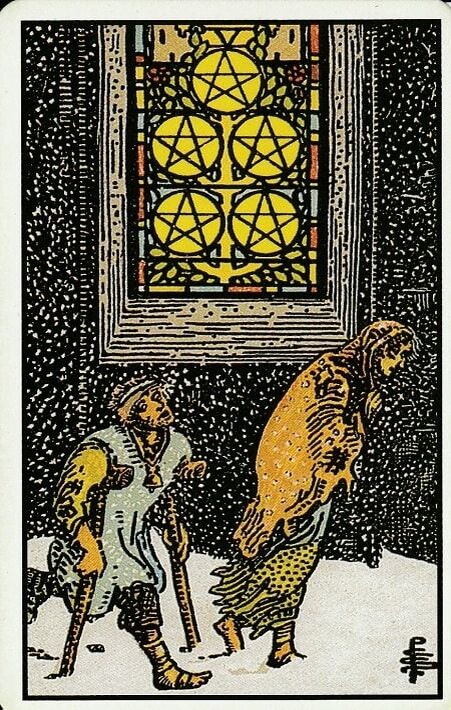 Пятерка Пентаклей Таро Райдера - Уэйта