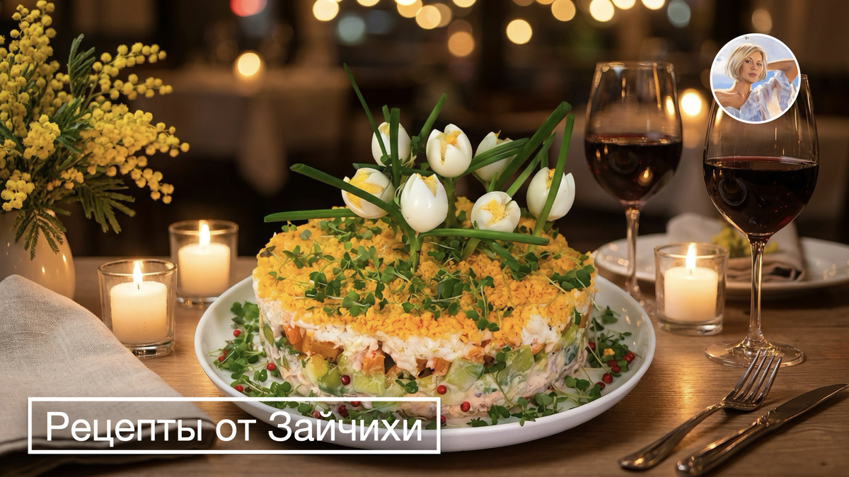 Салат "Новая Мимоза с тюльпанами"