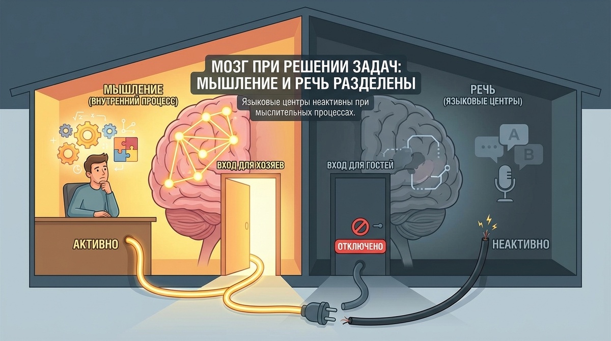 Языковые центры неактивны при мышлении