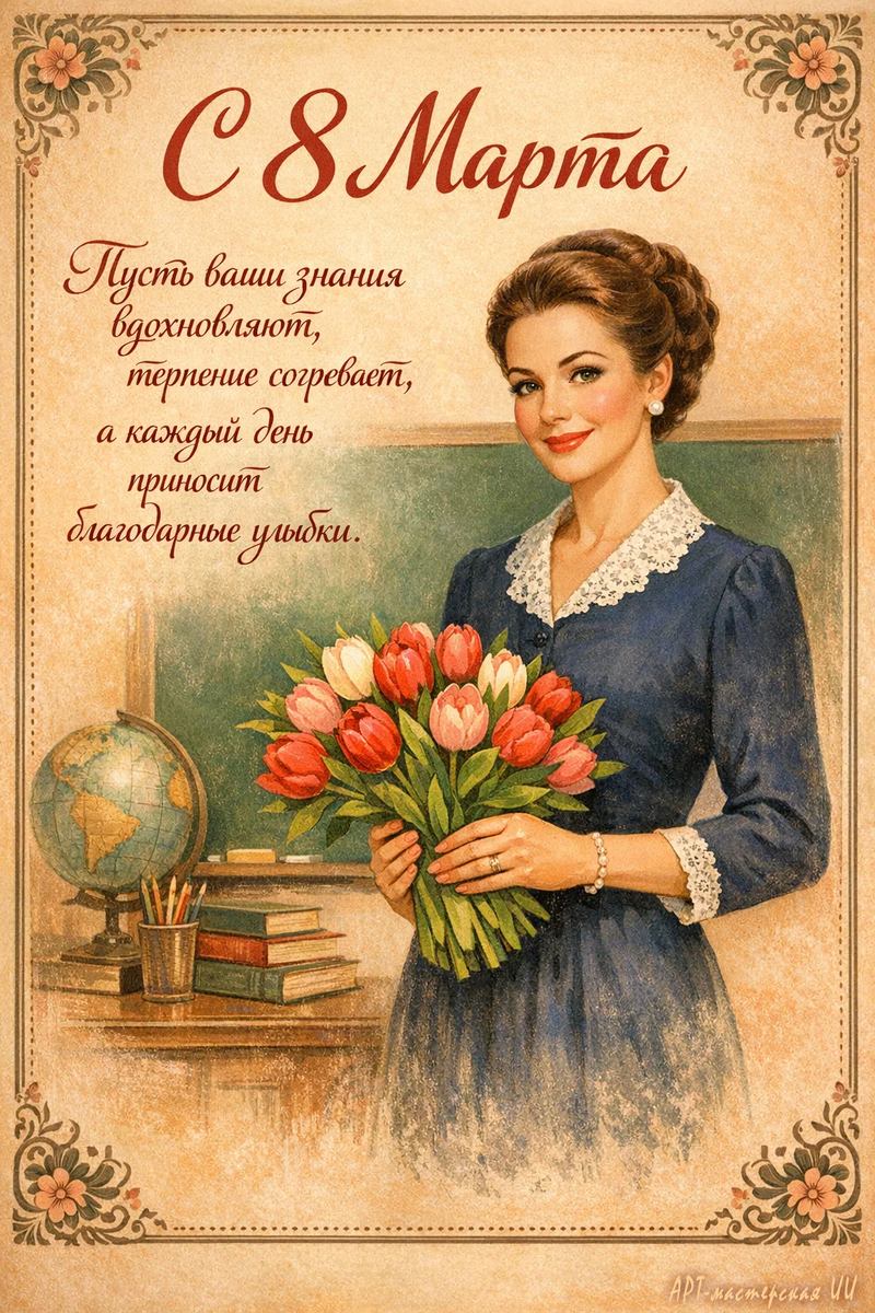 Открытка из серии «С 8 Марта», подготовленные автором АРТ-мастерская ИИ 