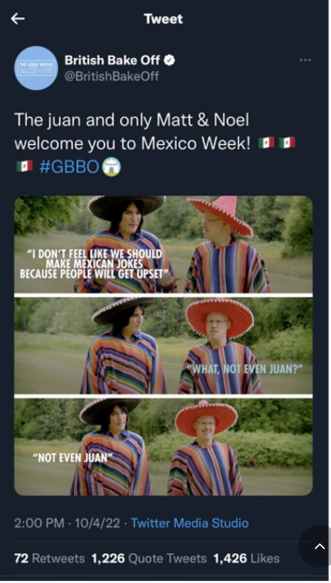 Твит ведущих шоу «The Great British Bake Off»