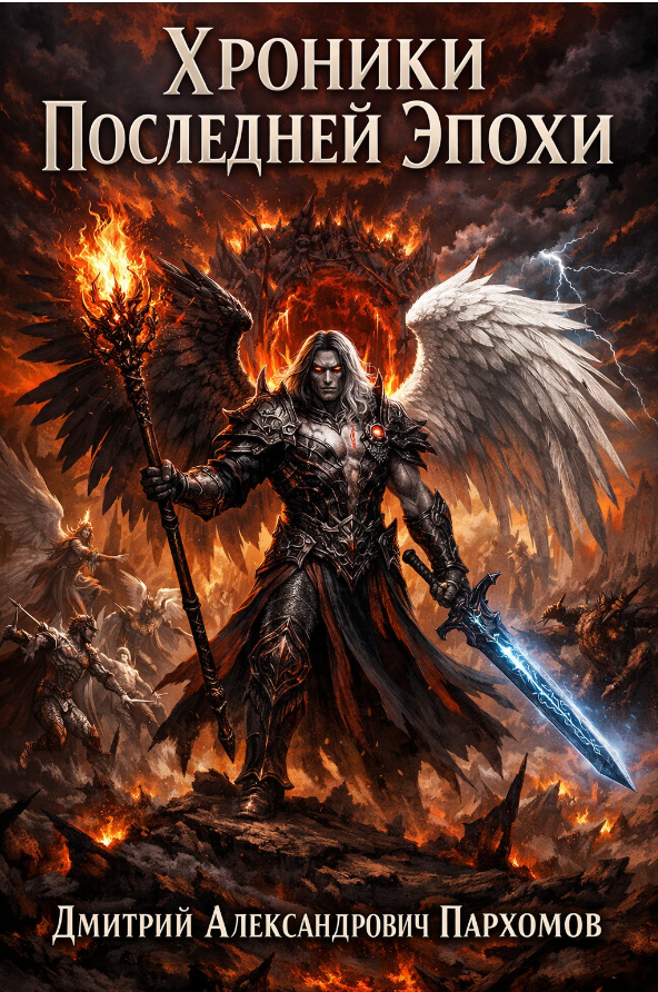 В тишине перед первым рассветом он сказал «нет» — и Раю, и Аду. Теперь оба ответа живут в нём: один — как умирающий серебряный свет, другой — как смеющийся чёрный дым. Земля замерзает под Фимбульвинтером. Порталы рвут небо. Ангелы падают, как разбитые звёзды, демоны лезут, как нефть, а последние люди кричат метал-псалмы, пока кровь не окрасит снег. Он идёт сквозь это всё — не спасителем, не разрушителем. Как хронист и хирург одновременно: записывает конец эпохи и вырезает раковую опухоль, пожирающую бытие с первого бунта Люцифера. Рай устал. Ад голоден. А он? Он просто устал от обоих. Поэтому он дотащится до дна девятого круга, встретится с Утренней Звездой лицом к лицу и сделает то, чего не посмел ни один ангел и ни один демон: закончить войну, уничтожив поле боя. Даже если последним, что он запишет в этих хрониках, будет своё отражение в луже крови и пепла.
