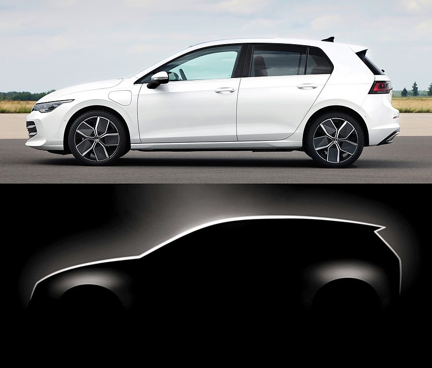    Volkswagen Golf восьмого поколения (вверху) и девятого поколения (внизу)