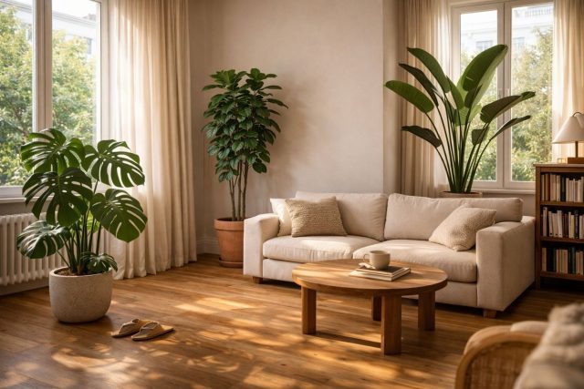 Крупные растения заменяют десятки мелких горшков: один выразительный силуэт формирует пространство, создаёт акцент и визуальный порядок. Такой зелёный объект работает как часть архитектуры комнаты, а не как случайный декор.  📷
