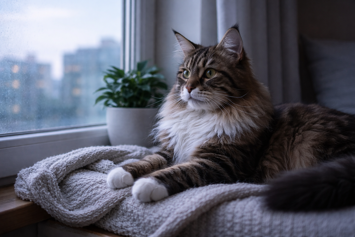Кот у окна и тихий ритм без лишней суеты.