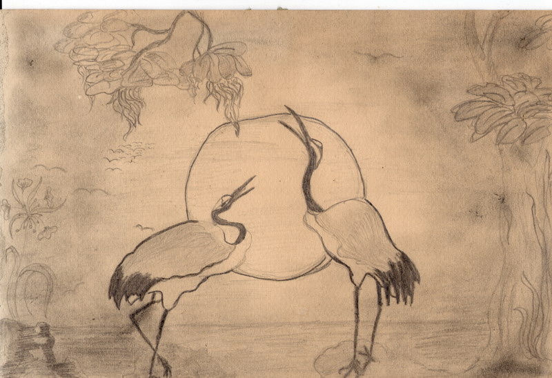 Цапли понравились больше других птиц. Задумывала в цвете, но так и оставила. 1993 год