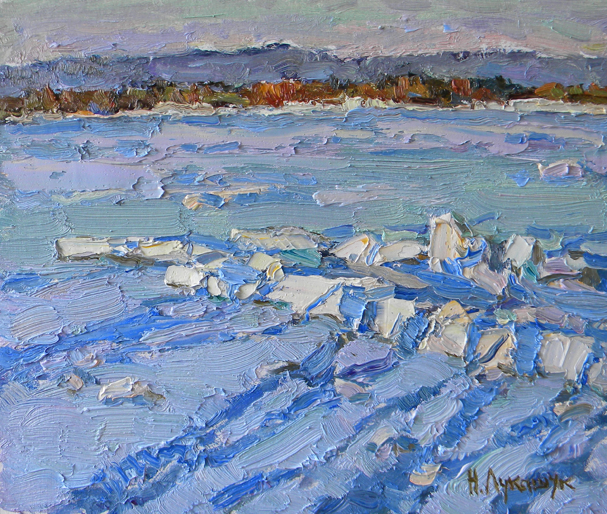 Николай Лукашук "Льды, синие тени" 2025, картон, масло 25х30 20 