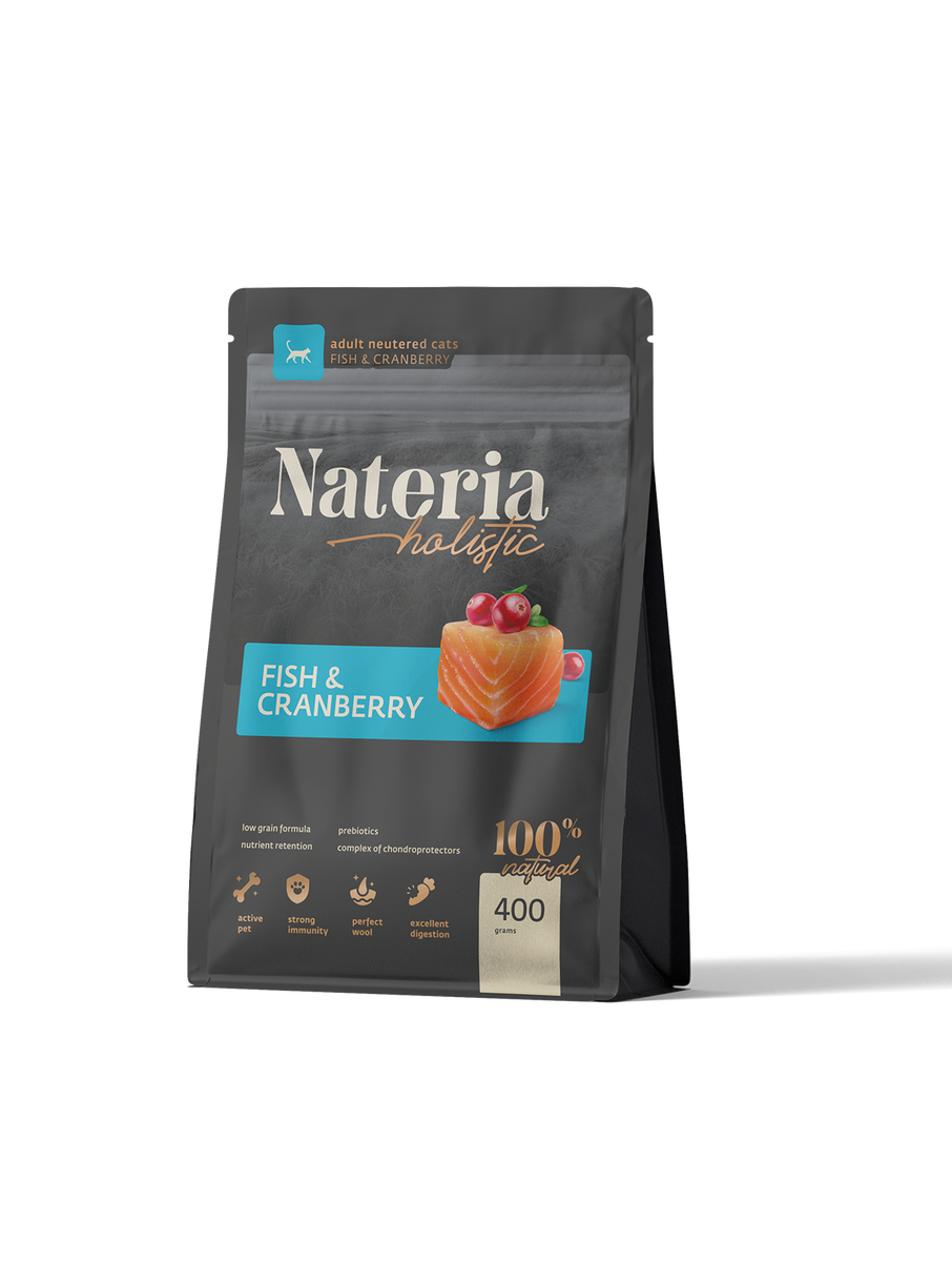 Корм для стерилизованных кошек Nateria "Рыба и клюква" 