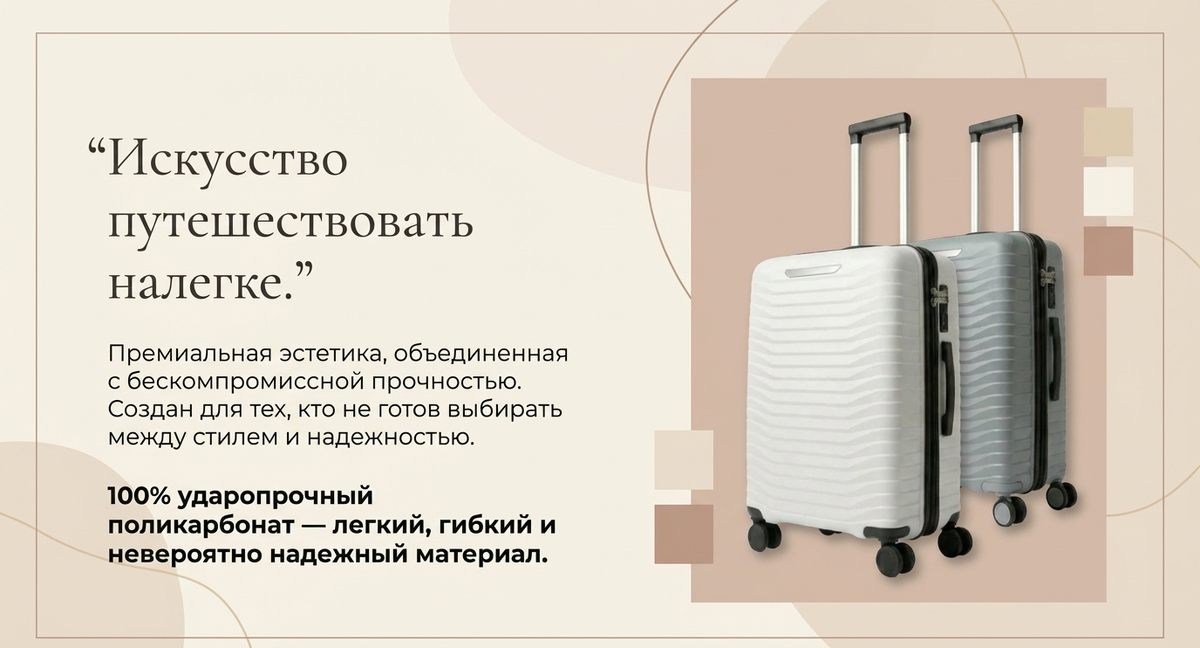 Чемодан Efir — настоящее искушение для ценителей стиля и комфорта. Эта линейка создана для тех, кто живет в ритме 24/7, ценит свое время и не готов идти на компромиссы в качестве.