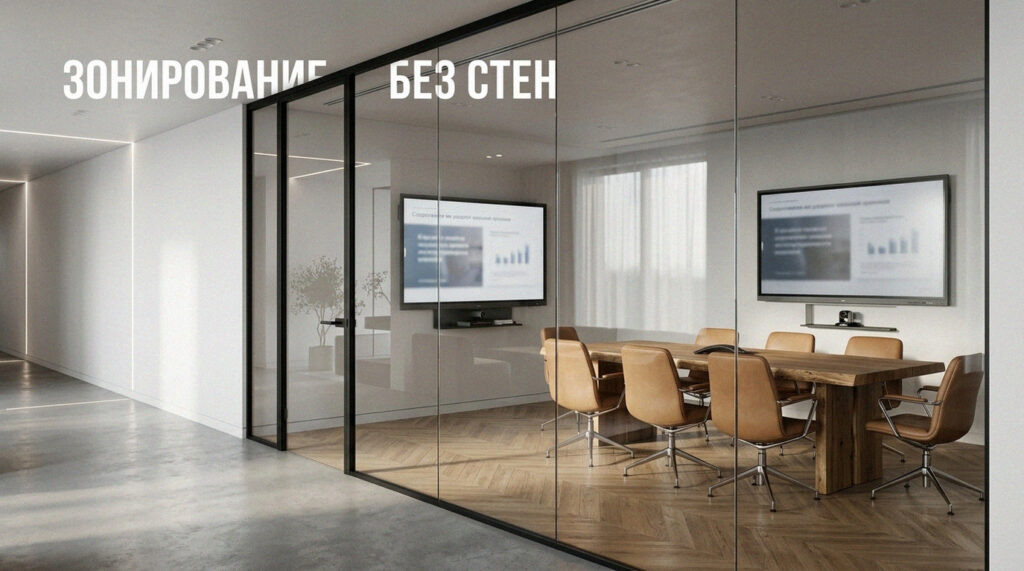    Стильное зонирование: стеклянные перегородки сохраняют свет и объем помещения GarderobSystem