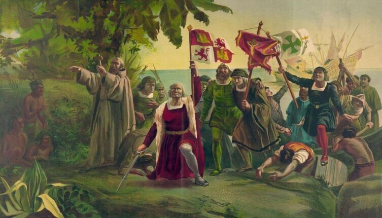    Как открывали и завоевывали Южную Америку? Диоскоро Пуэбла. «Высадка Колумба в Америке», 1862 г., общественное достояние