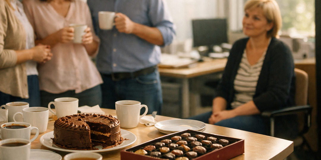 8 марта на работе: торт на столе, а кто-то тихо сидит в стороне