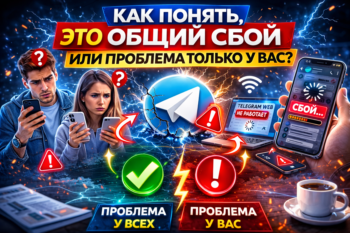 "как понять почему не работает телеграм сегодня общий сбой telegram или проблема на телефоне компьютере или iphone"