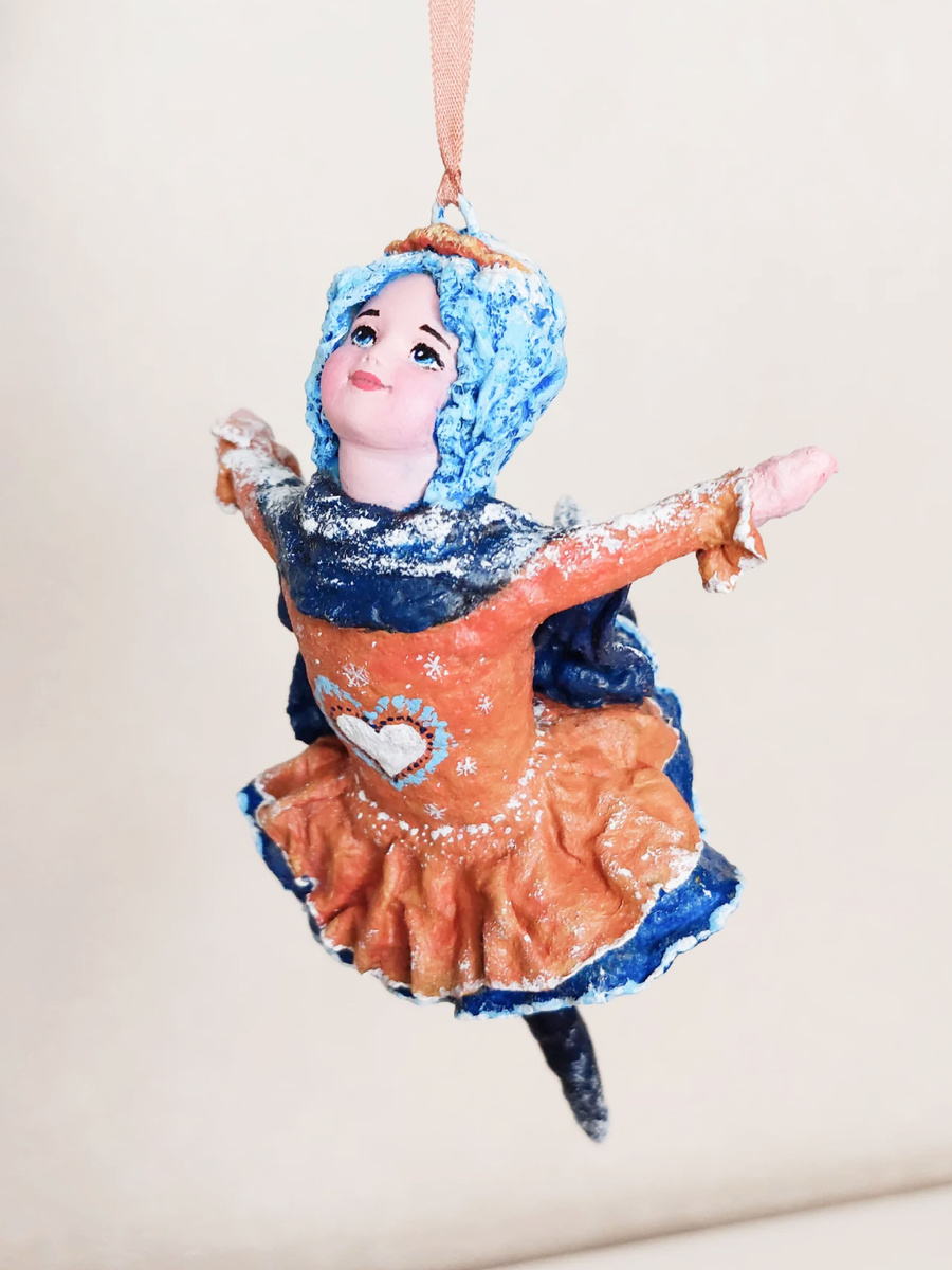 Авторская ватная игрушка «Зимняя балерина», 11 см, смешанная техника, единственный экземпляр, 2020 г.