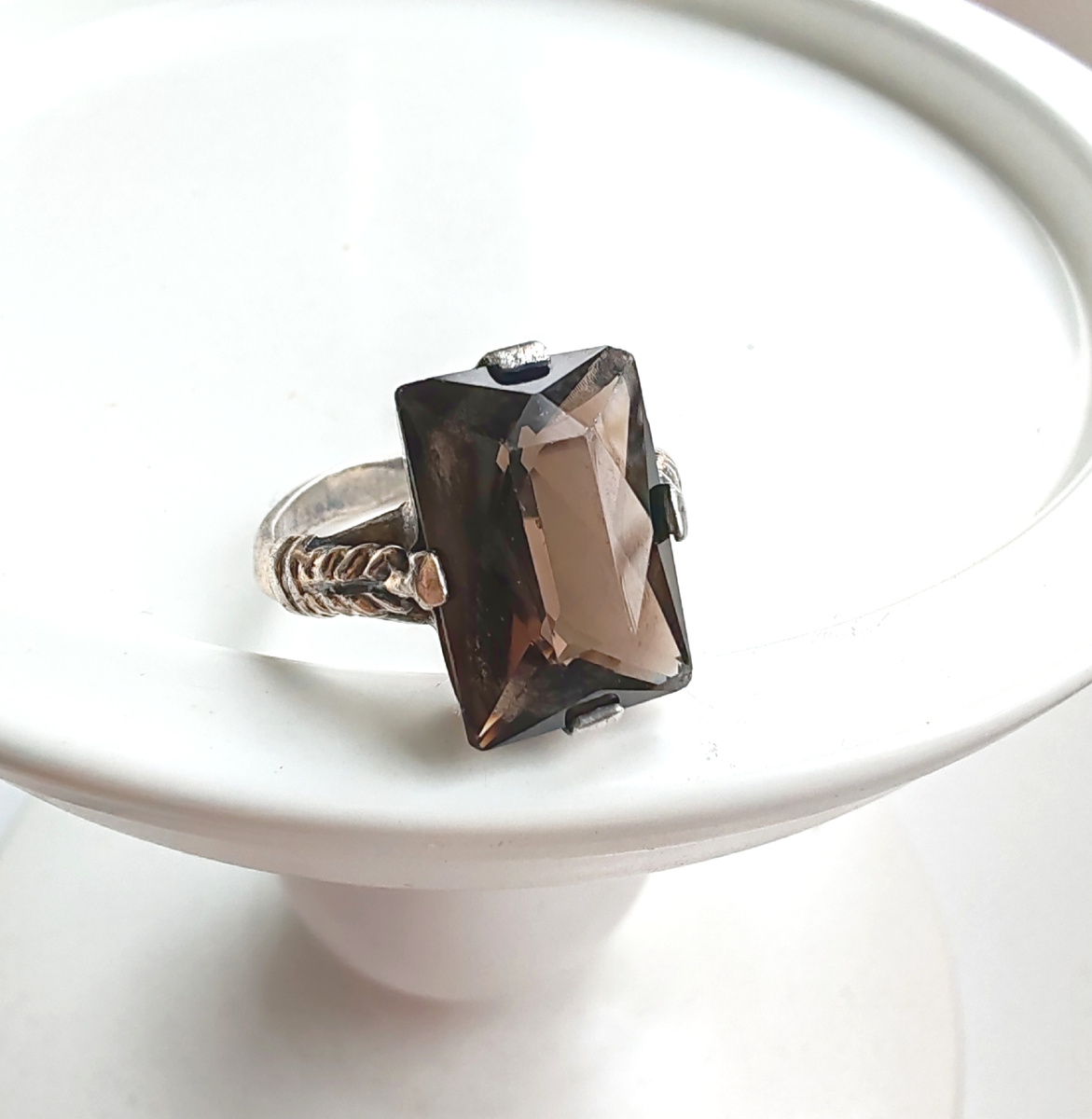 Кольцо серебро 875, позолота, вставка кварц морион, Свердловск, 1962 год