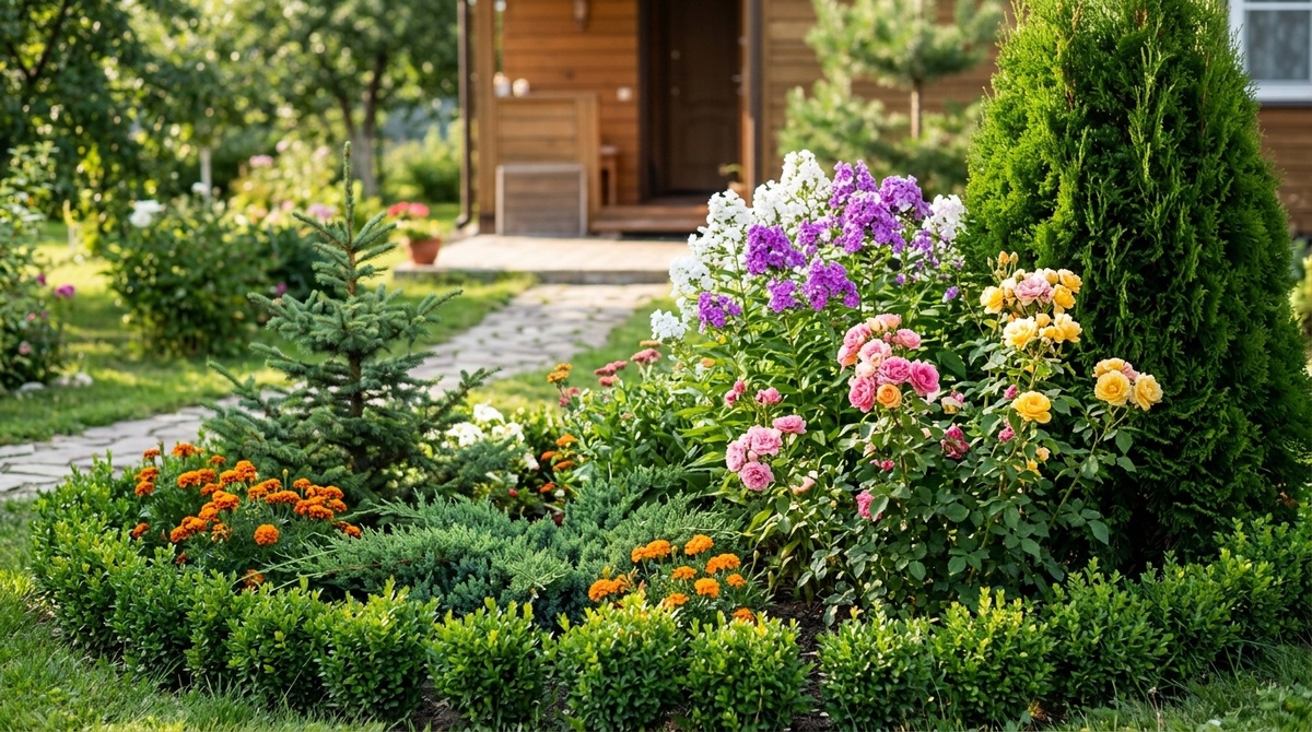 Сравнение хаотичной и продуманной клумбы на дачном участке