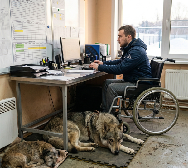 Парень на коляске выкупил у ловцов дикую собаку. Через несколько месяцев она спасла ему жизнь