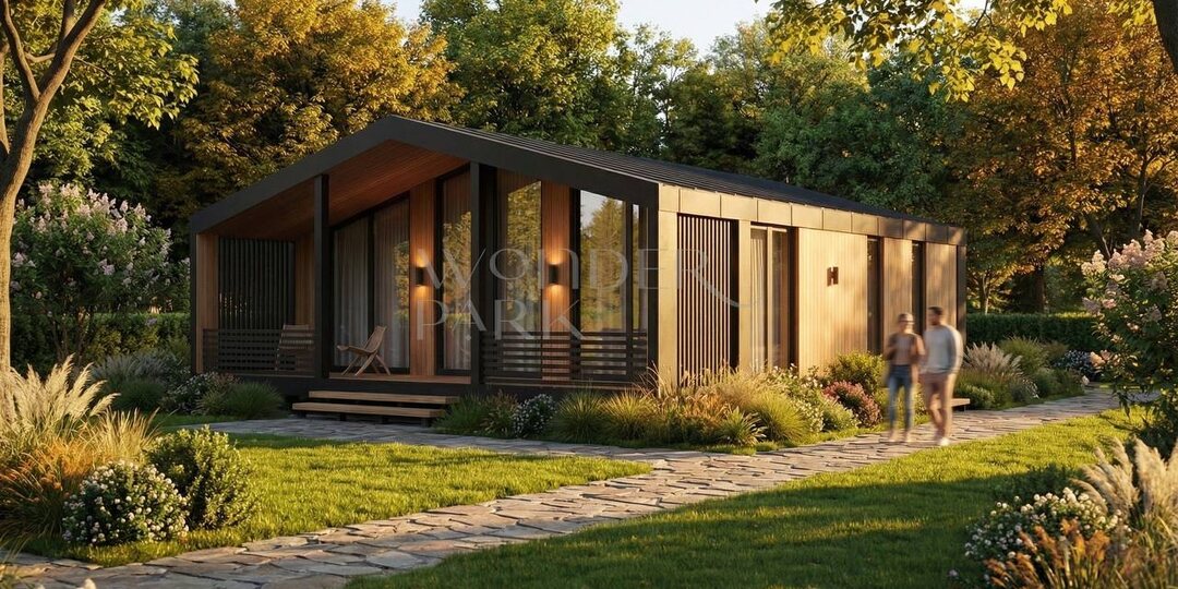 Модульный дом площадью 80 м² с тремя комнатами и собственной террасой