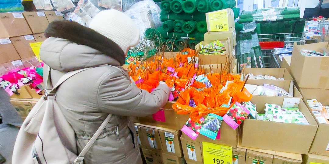 Светофор привлекает низкими ценами и ассортиментом. Привезли коврики и пледы, корзины и контейнеры. Выбираем редис и гортензии