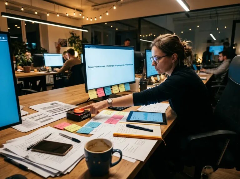    Момент старта пайплайна: переход от стратегии к публикации. "Kontenium"